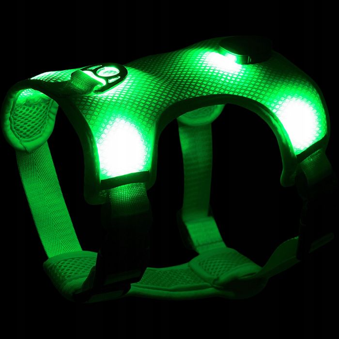 LED Szelki dla Psa Guard S - Bezuciskowe, Odblaskowe, USB, Zielone