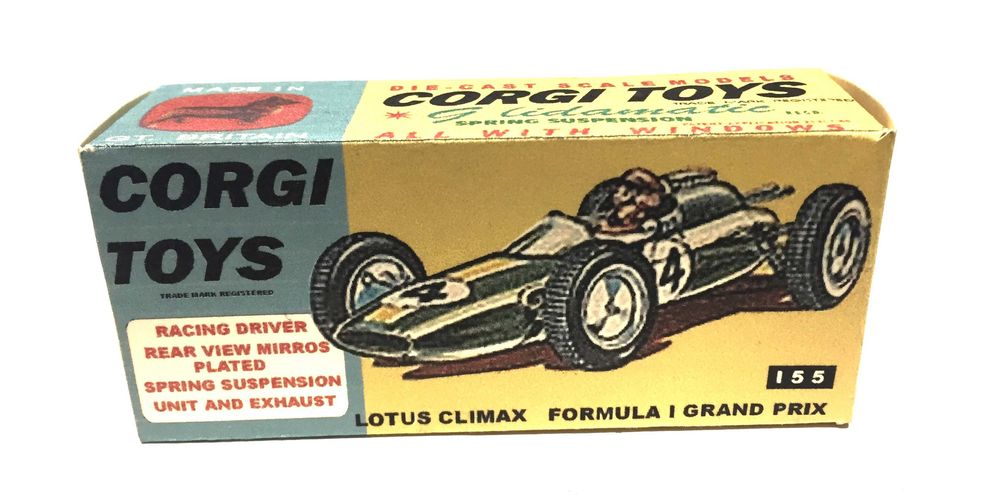 Caixa reprobox da Corgi Toys para o Lotus Climax F.1