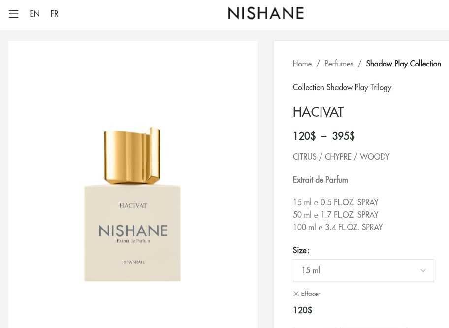 Extrait de Parfum - 120$ - Nishane Hacivat, 15ml