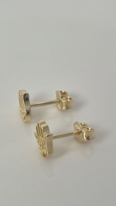 Nowe złote kolczyki wkręty ręka Fatimy cyrkonie p. 585