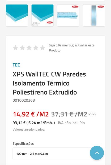 XPS Walltec CW 100mm 10€/m2 Poliestireno Extrudido, isolamento térmico