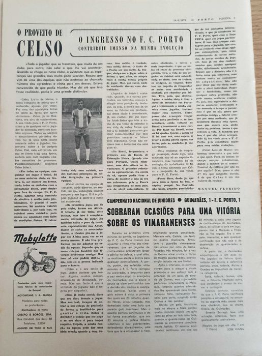 F.C.Porto - campeão de voleibol, entrevista a Celso - jornal O Porto de junho de 1973