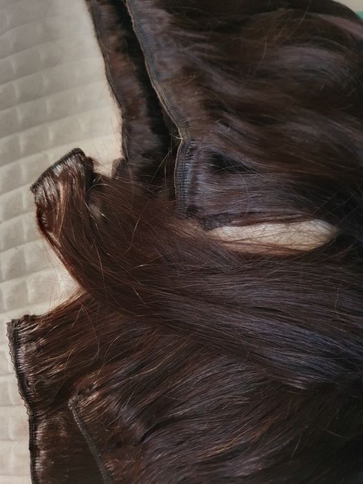 Włosy dopinki pasemka  na taśmach clip -in długie brazowe human hair
