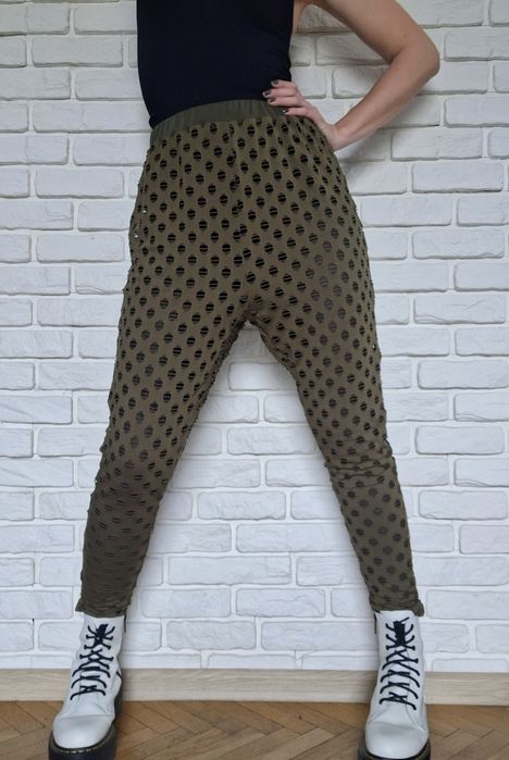 Getry Legginsy XL Ażurowe Openwork Khaki Olive Leggins