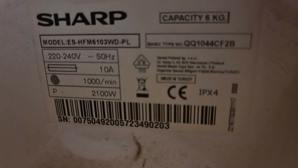 Pralka Sharp 6 kg – używana pół roku