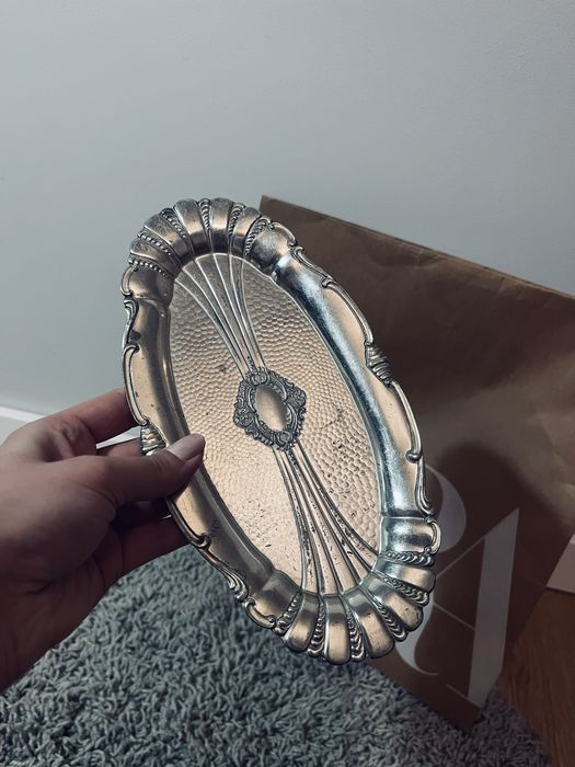 Metalowa srebrna tacka taca antyk