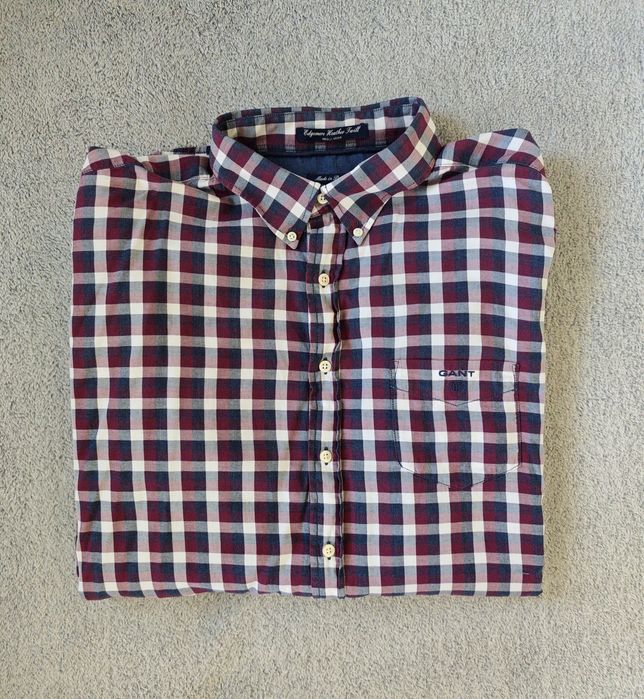 Koszula męska z długim rękawem GANT Edgemere Heather Twill – Krata – Rozmiar 2XL premium casual