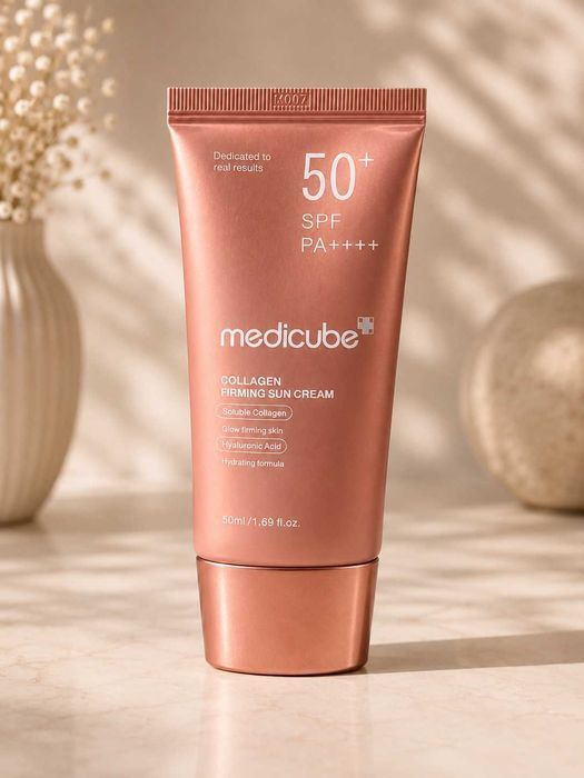Сонцезахисний крем Medicube Collagen Firming Sun Cream SPF50+ PA+++50 мл / колаген / гіалуронова кислота / зволоження / пружність / сяйво / оригінал