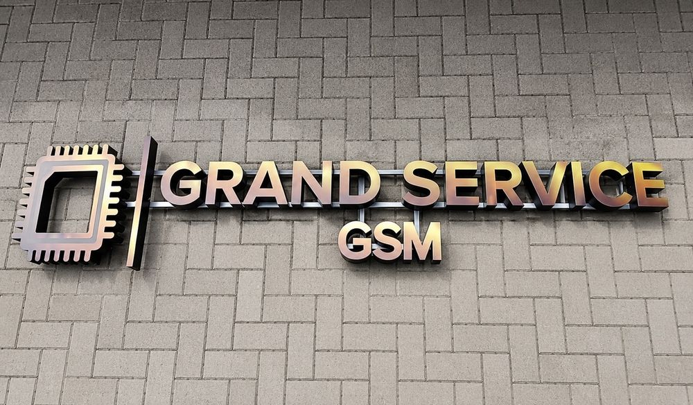 Logo reklamowe 3D GRAND SERVICE GSM – szyld do serwisu GSM