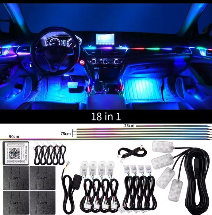 Контурна підсвітка салону авто 18 в 1, Ambient Light 18 в 1, Bluetooth