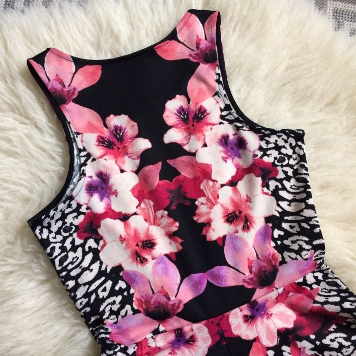 H&M sukienka czarna różowa kolorowa rozkloszowana letnia y2k XS 34