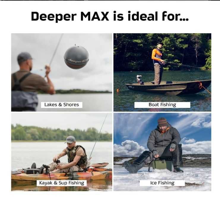 Ехолот Deeper Smart Sonar Max Новинка 2025 року (Chirp+ 3) + Кріплення
