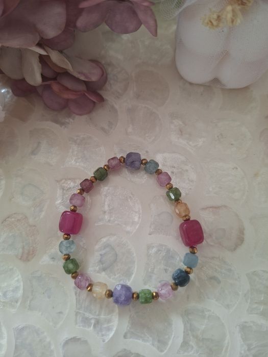 Bransoletka handmade z naturalnych kamieni hematyt turmalin ametyst