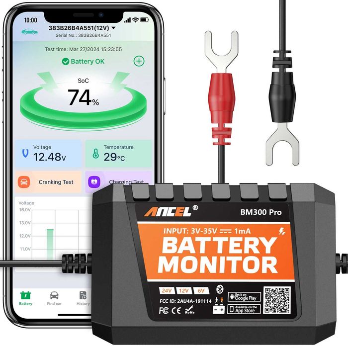 Monitor de Bateria Ancel BM300 Pro Bluetooth 6V 12V 24V NOVO