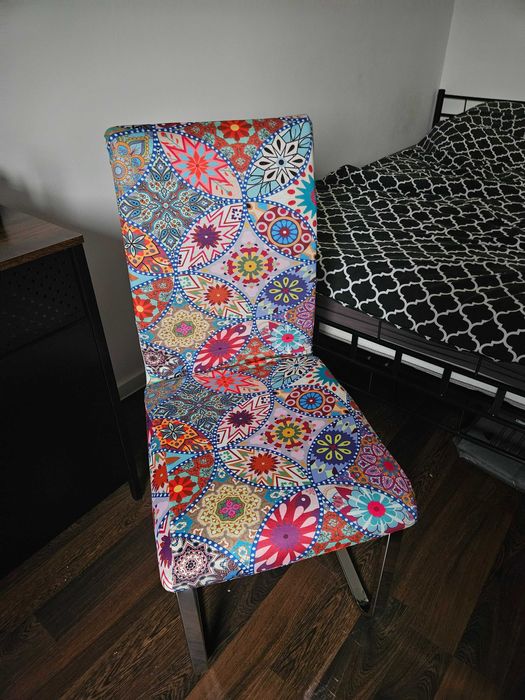 Pokrowce na krzesła wzór folklor kolorowe 4 szt uniwersalne