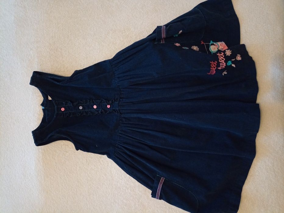 Granatowa sztruskowa sukienka rozm 128 7-8 lat smyk codzienna, wyszyta