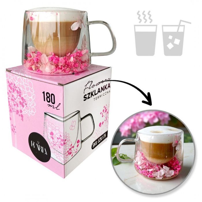 Szklanka termiczna z hortensjami 180 ml Prezent Kwiaty w środku