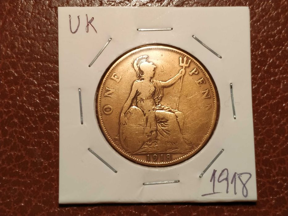 319 Reino Unido - moeda de one penny de 1918 Georgivs V