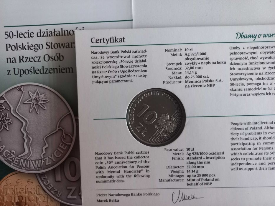 10 zł Stowarzyszenie na rzecz osób z upośledzeniem 2013 plus folder