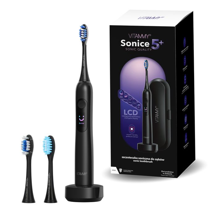 Szczoteczka Soniczna Vitammy Sonice 5+ Black 5 Trybów Z Wyświetlaczem I Timerem Do Codziennej Pielęgnacji Zębów Profesjonalna