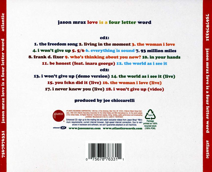 Jason Mraz ‎– Love Is A Four Letter Word (CD)