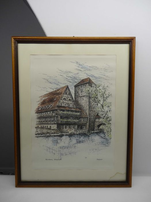 Grafika w drewnianej ramie, obraz