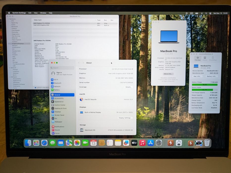 MacBook pro 2021, a2141, 16", i9(8 ядер), 32/512 ГБ, 5500М, ідеал.
