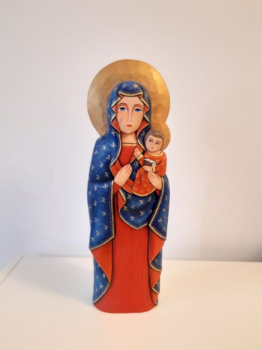 Figura sakralna matka Boska z dzieckiem drewno 30 cm