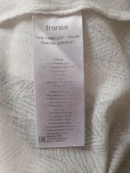 Biała bluzka ze stójką, wzór liście ,Fransa, r.2 XL