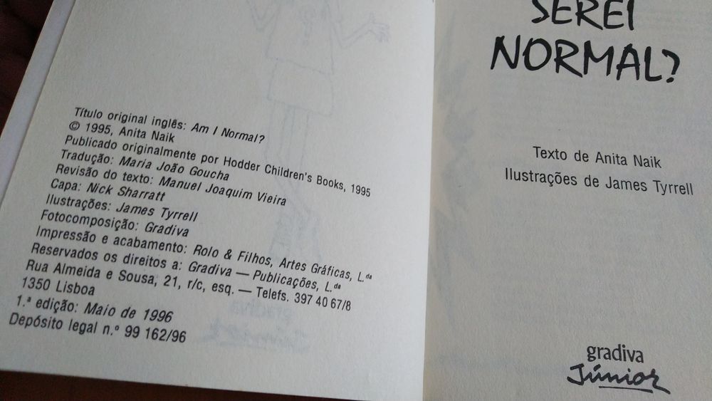 Livro juvenil- Serei normal? De Anita Naik, 1995. Edição gravida Júnio