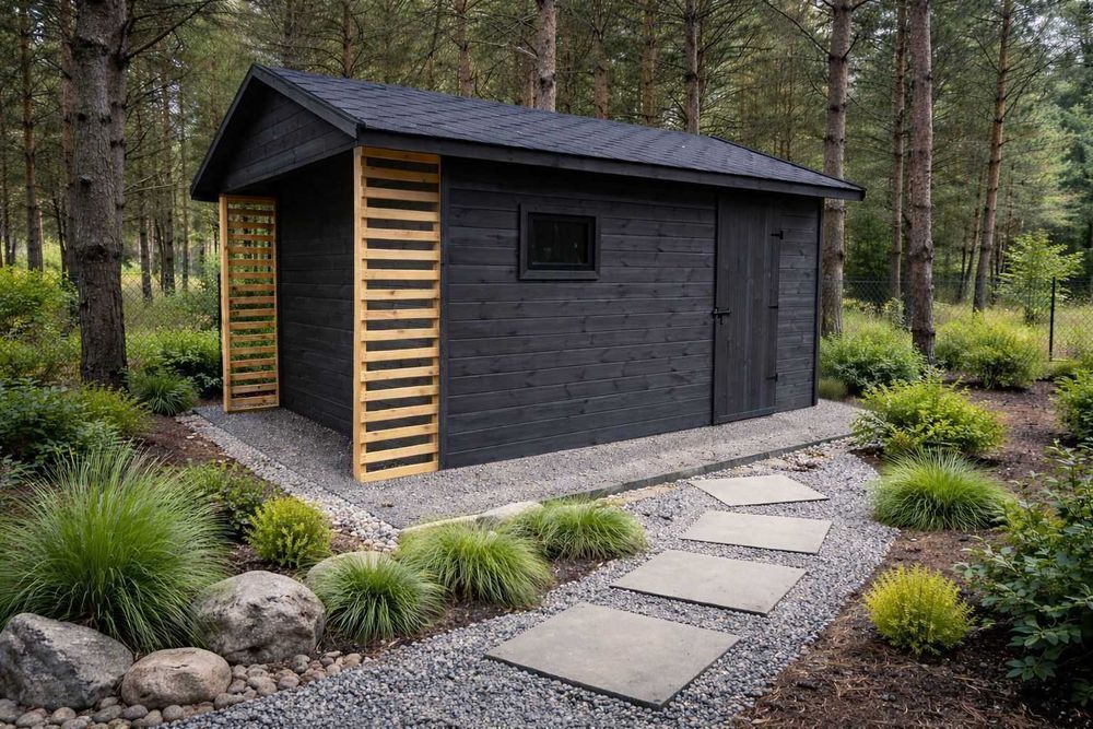 Domek ogrodowy sauna altana stojak na drewno wiata meble ogrodowe pergola