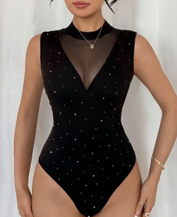 Боді в рубчик, боді чорний з камінцями