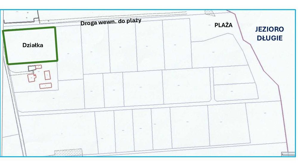 Piękna działka nad jeziorem Długim. Plaża!
