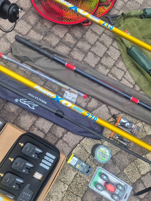 Zestaw Wędkarski kije sumowe PowerXO 2.1/2.7/3.0m + Kołowrotek 5000 Method Feeder Karpiowy Rod Pod Sygnalizatory
