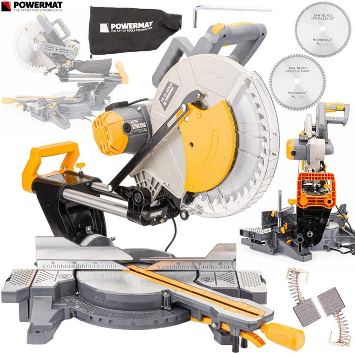 POWERMAT Piła Ukośna Pilarka Ukośnica Drewna Laser 2200W Tarcze PM0874