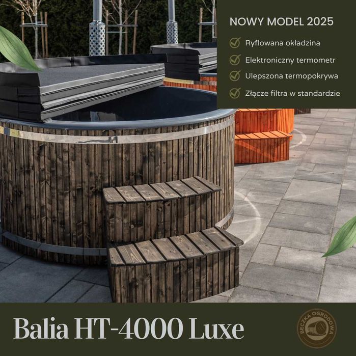 Balia ogrodowa z hydromasażem | Jacuzzi | LED | Piec | 200 cm | NOWOŚĆ