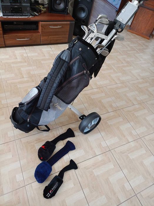 Kije Golfowe 15 sztuk z Wózkiem, Torba i Pokrowcami