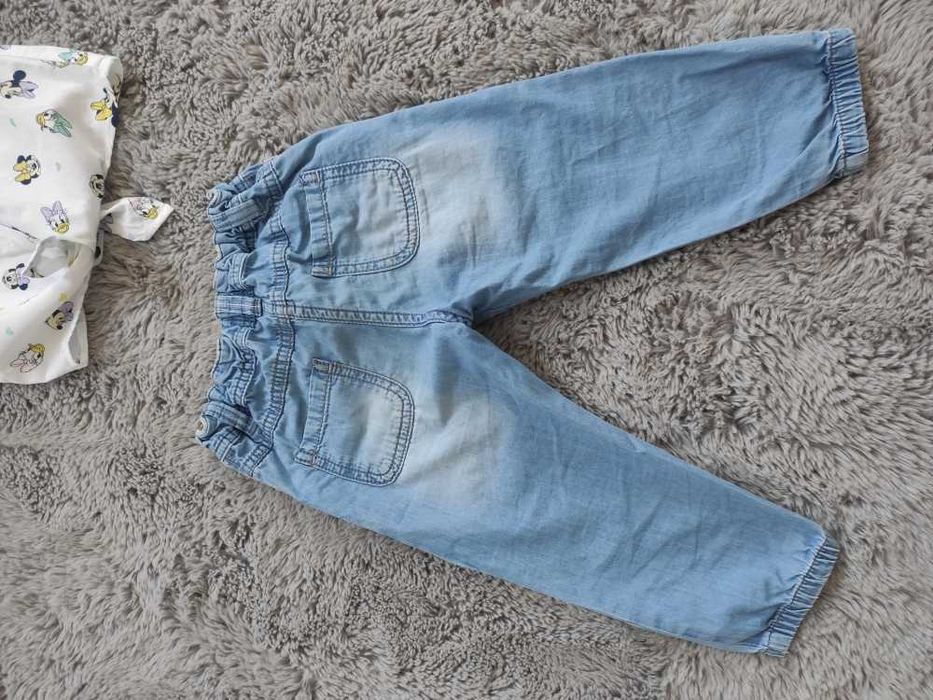 Koszula wiązana w pasie Minnie Daisy + jeansy 3/4 r. 98