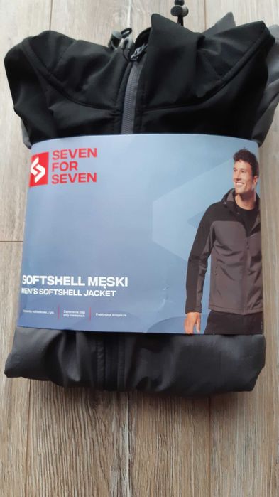 Nowa męska kurtka softshell z kapturem L Seven for 7 szaro-czarna