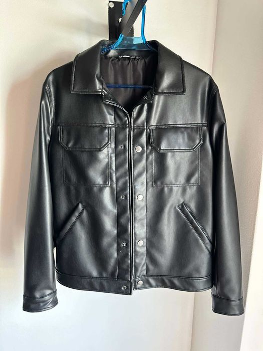 Blusao motard biker casaco homem Zara Man efeito pele preto S