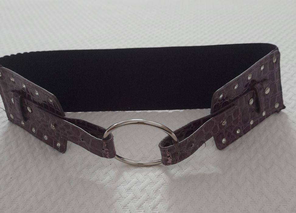 Cinto roxo em pele Genuína e elástico ajustável
