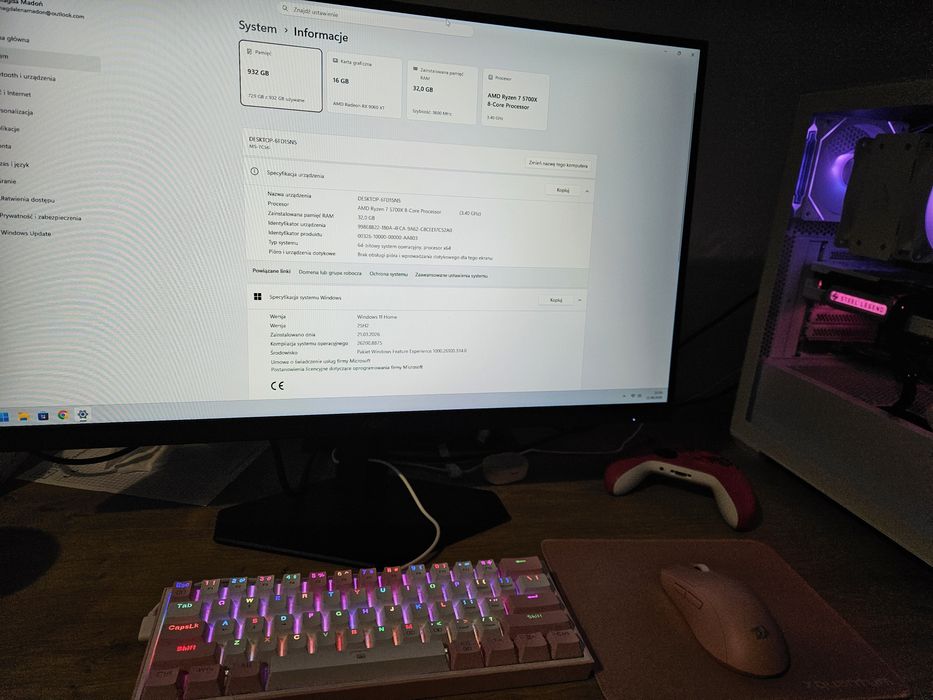 Zestaw komputerowy RX9060XT 16gb/R7 5700x/32gb 3200/Msi B550 Gaming Plus