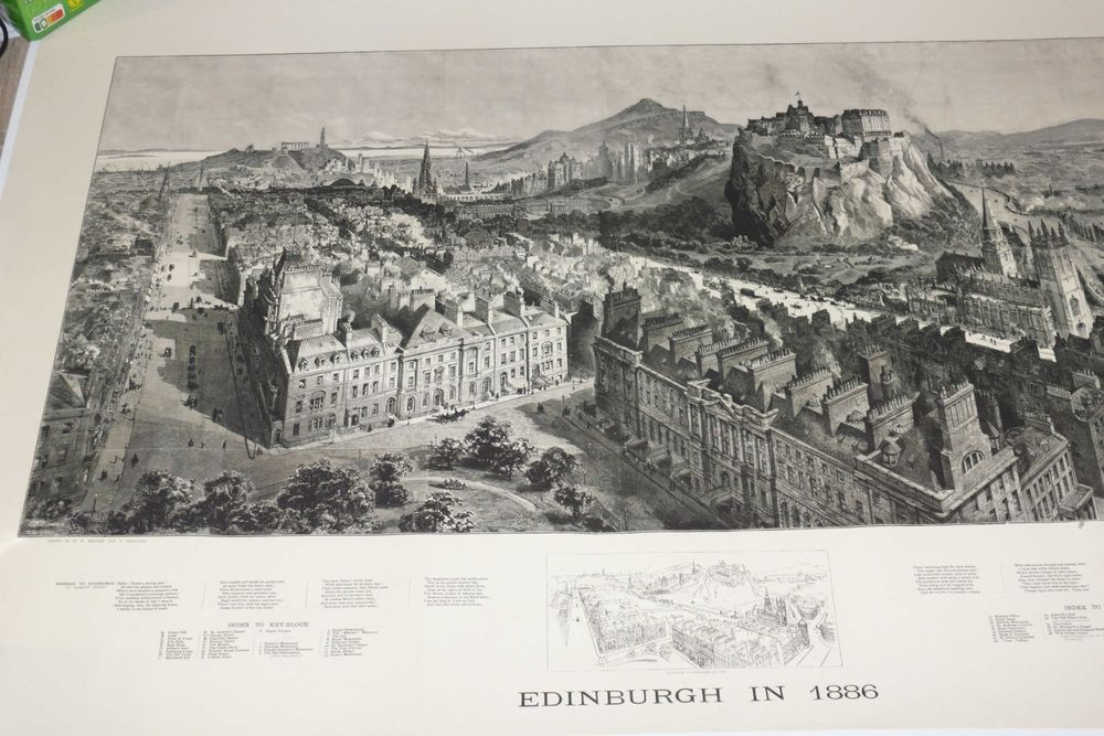 Reprodução impressa de Mapa de Edimburgo de 1886
