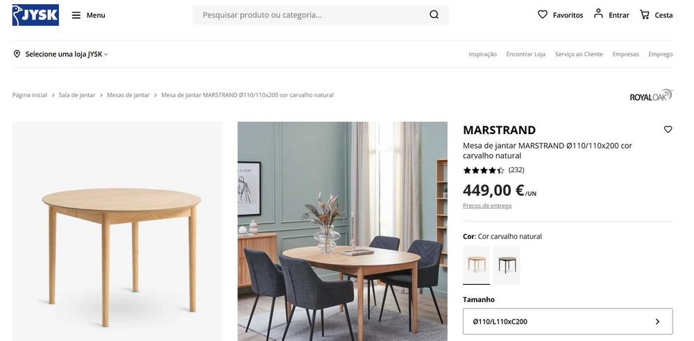 Mesa de jantar extensível cor carvalho natural e cadeiras bege