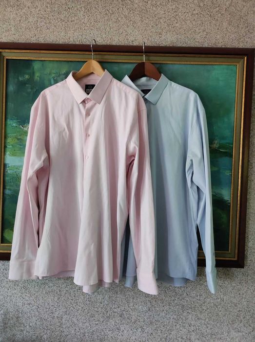 3XL dwie koszule satyna bawełna casual slim fit regular