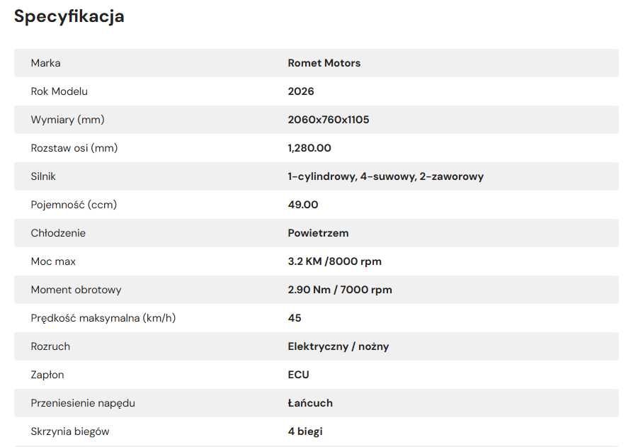 Motorower Romet ZXT 50cc, 2026! Nowy! Raty! Na Dowód!