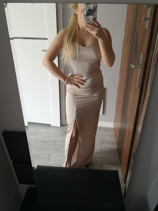 Sukienka maxi champagne Zalando nowa z metką L