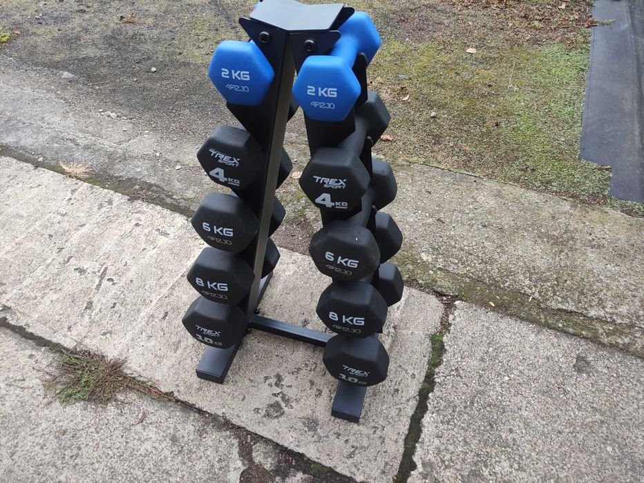 Zestaw hantle hantelki 2-10kg plus stojak