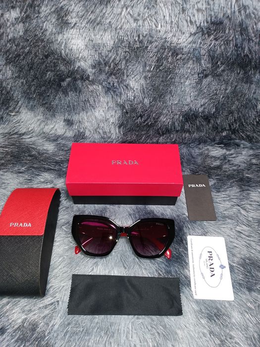 Óculos de Sol Estilo Cat-Eye PREMIUM – Preto e Vermelho (Full Set)