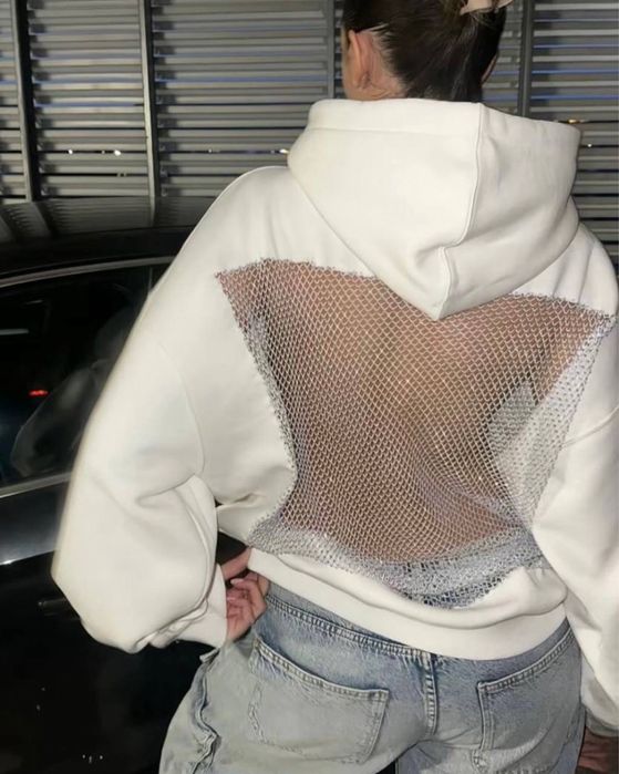 Худі з відкритою спиною. Жіноче худі з сіткою на спині. Худі з блиском